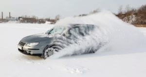car is surrounded by snow
